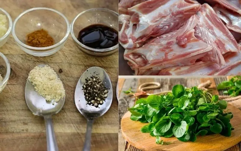 Duck bones and watercress prepared for making broth