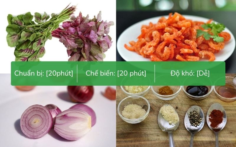 Nguyên liệu nấu canh rau dền tôm khô