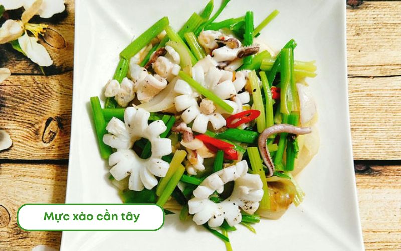 Mực xào cần tây giòn ngọt, thơm nhẹ và hấp dẫn