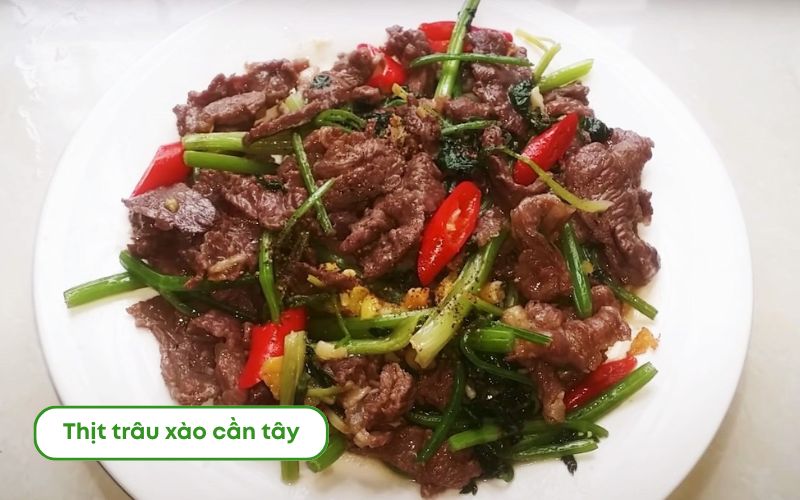 Thịt trâu xào cần tây đậm đà, thịt mềm và rau giòn xanh