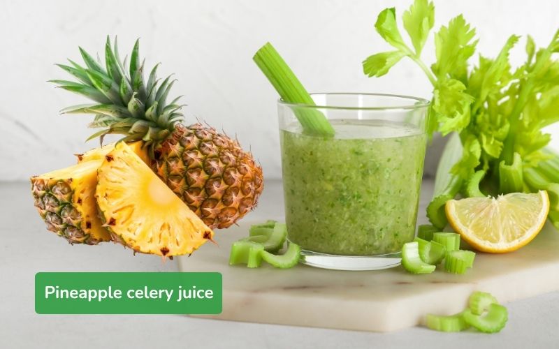 Celery juice combined with fresh pineapple, rich in vitamins and minerals, good for health and digestive system