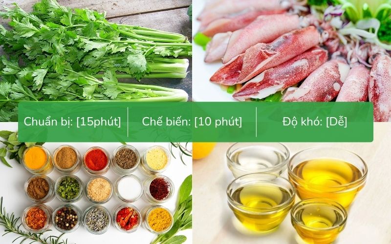 Chuẩn bị nguyên liệu làm mực xào cần tây
