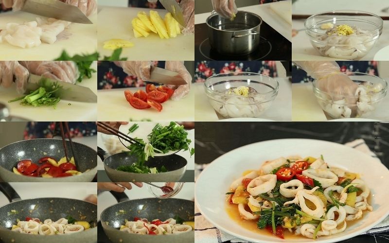 Mực xào cần tây cà chua thơm màu sắc bắt mắt, tươi ngon
