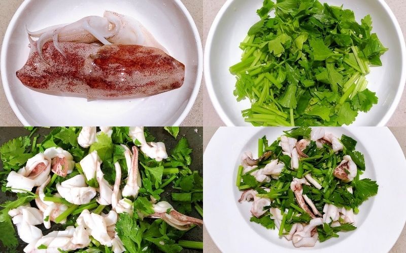 Fresh and delicious stir-fried squid with celery