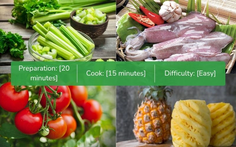 Ingredients for stir-fried squid with celery and tomatoes