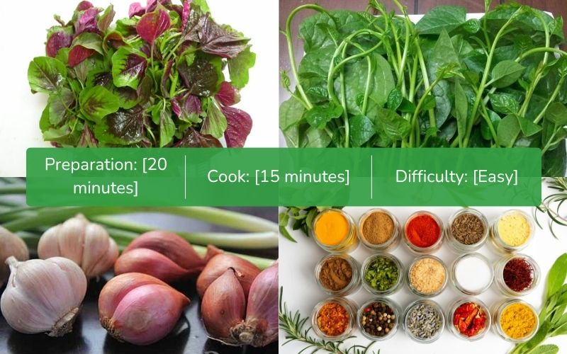 Ingredients for cooking amaranth and malabar spinach soup