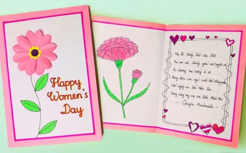Beautiful 20/10 card for mother with roses and hand-drawn carnations