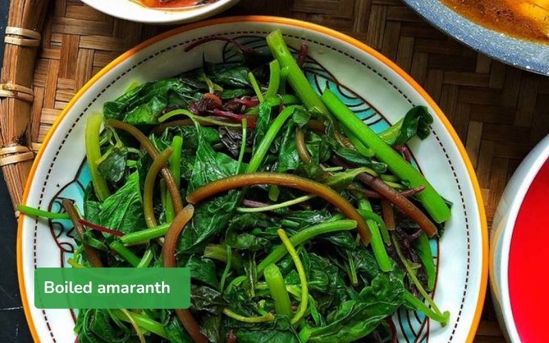Boiled amaranth dish is light and eye-catching.