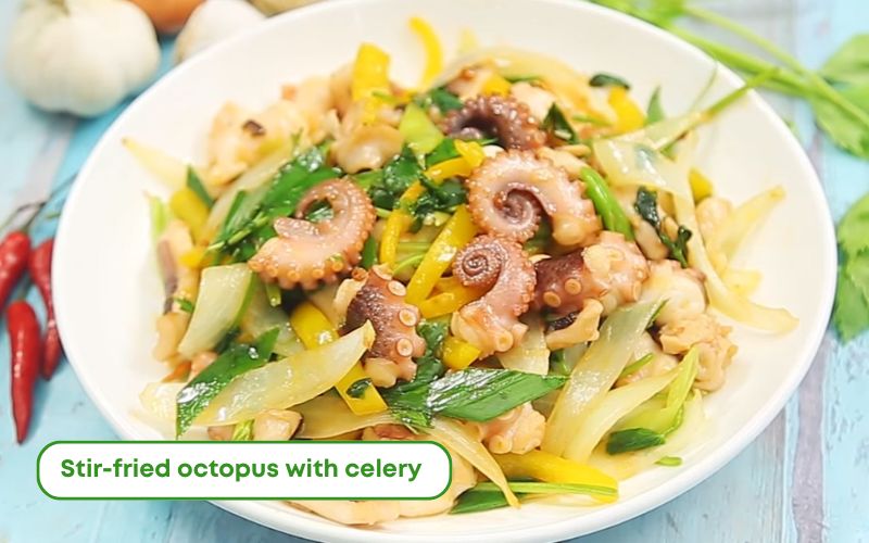 Crispy, refreshing and flavorful stir-fried octopus with celery