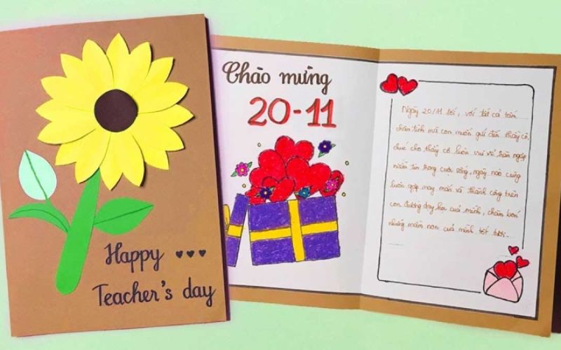 Thiệp 20/11 hoa hướng dương sáng tạo