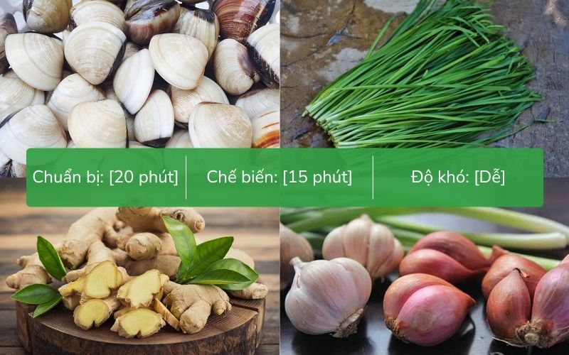 Nguyên liệu làm món canh hẹ nấu với nghêu