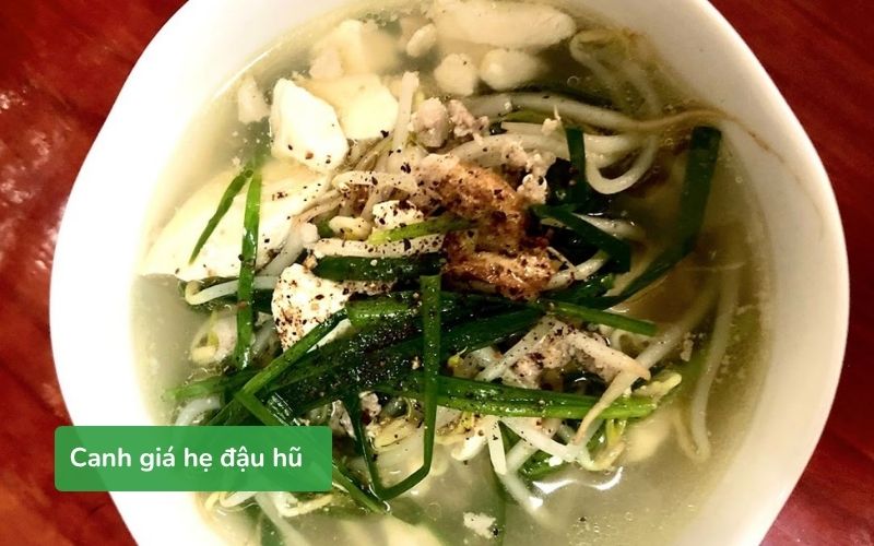 Canh giá hẹ đậu hũ