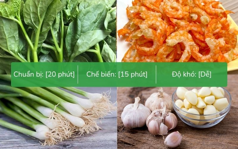 Chuẩn bị nguyên liệu nấu canh mồng tơi với tôm khô