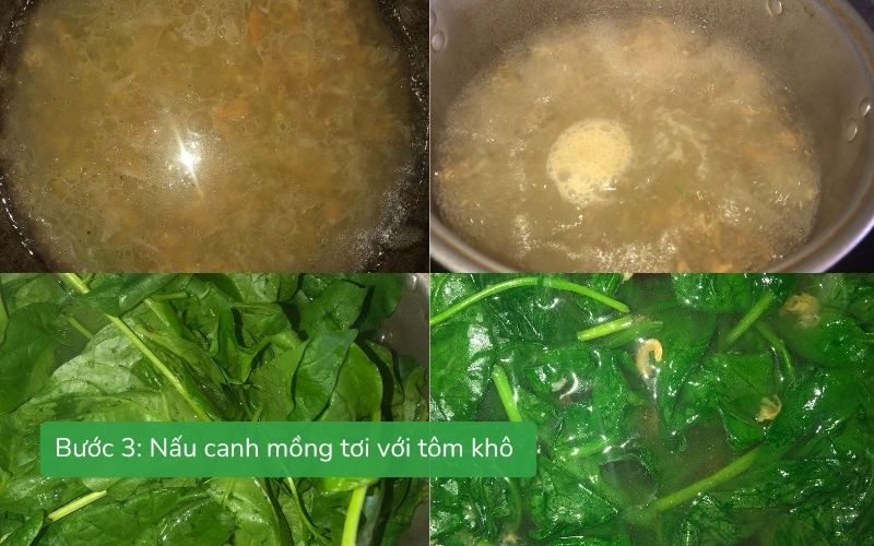 Nấu canh mồng tơi với tôm khô