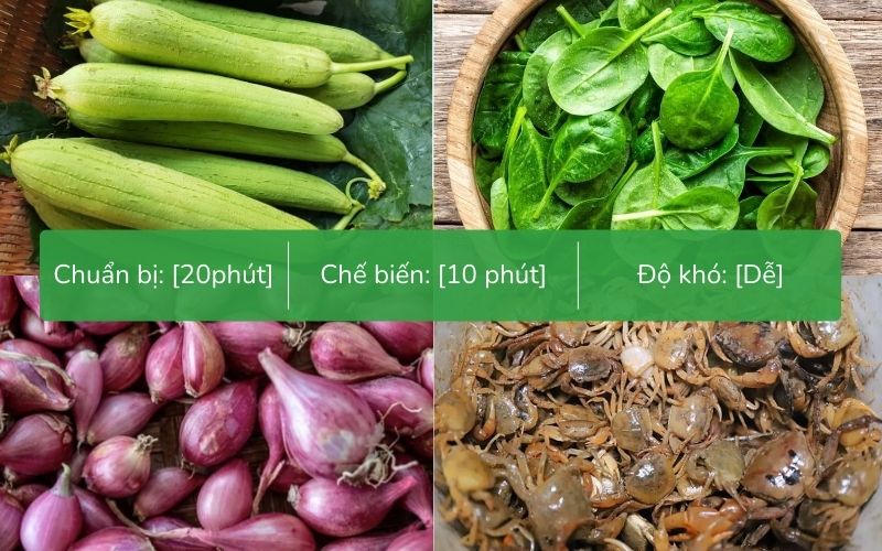 Nguyên liệu làm món canh cua mồng tơi mướp