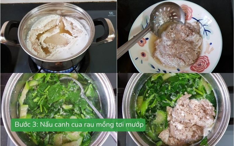 Nấu canh cua rau mồng tơi mướp