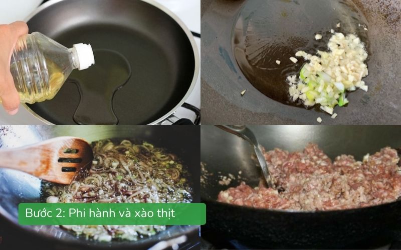 Thịt băm được xào săn cùng hành tỏi thơm phức.