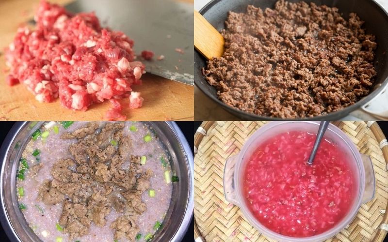 Cách làm cháo thịt bò rau dền cơm