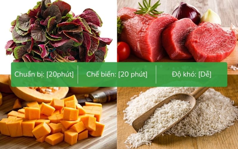 Nguyên liệu nấu cháo thịt bò rau dền bí đỏ