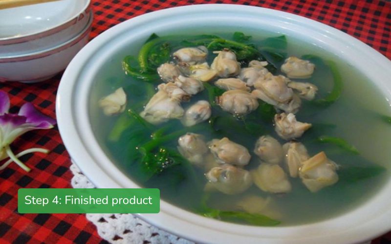 Attractive, sweet clam and malabar spinach soup