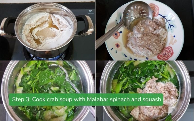 Cook crab soup with Malabar spinach and squash