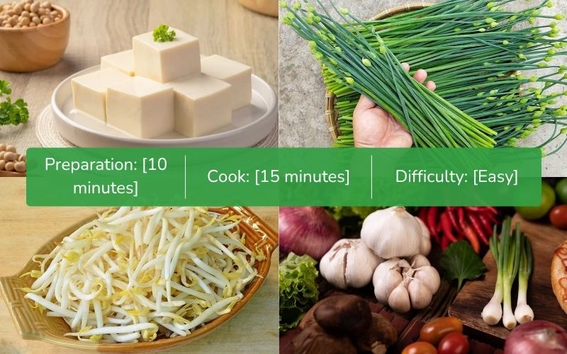 Ingredients for cooking bean sprouts, chives and tofu soup
