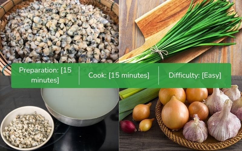 
Ingredients for making chives soup with mussels