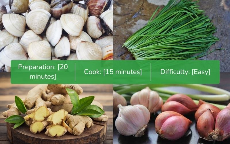 Ingredients for making chives soup with clams