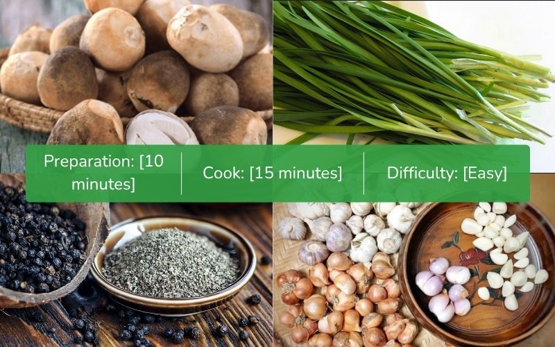 Ingredients for making chives soup with mushrooms