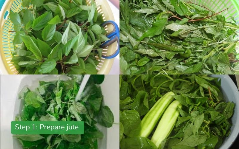 Pick young leaves of jute, wash and prepare to cook soup.