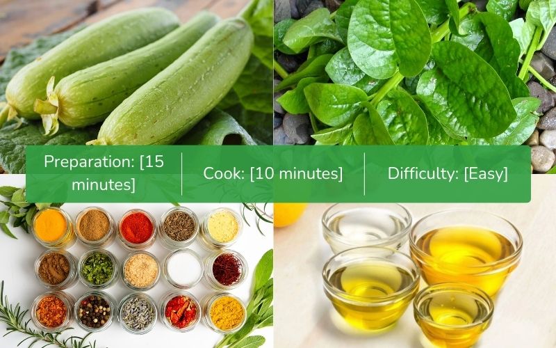 Ingredients to prepare squash and malabar spinach soup
