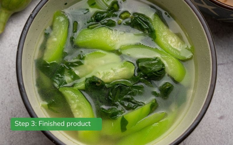 Sweet and natural squash and malabar spinach soup