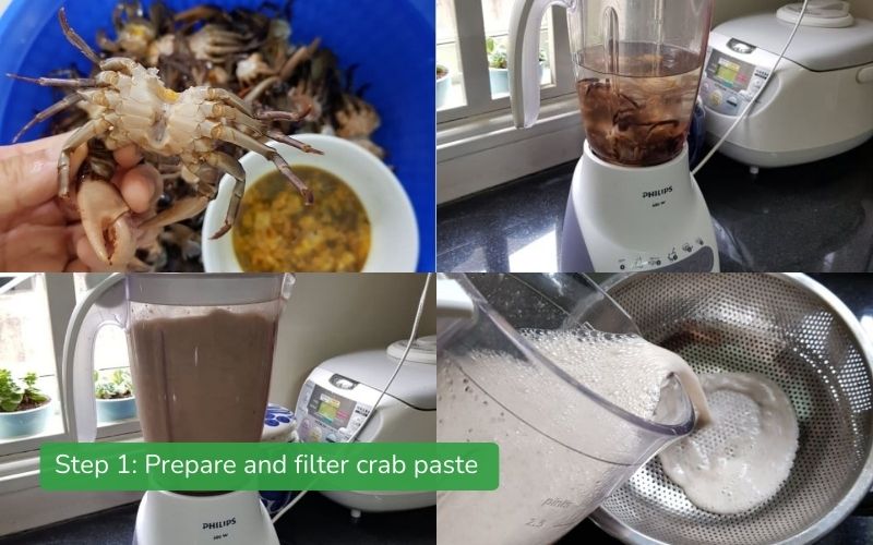 Preliminary processing and filtering of crab paste