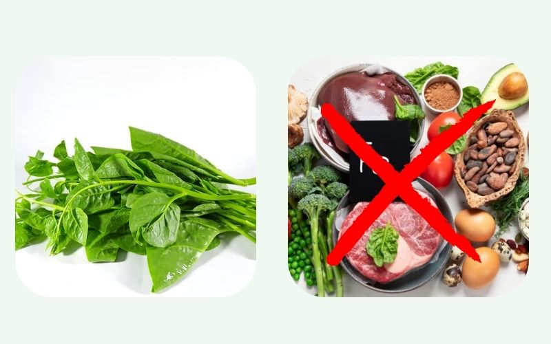 Malabar spinach is incompatible with iron-rich foods such as red meat and egg yolks.