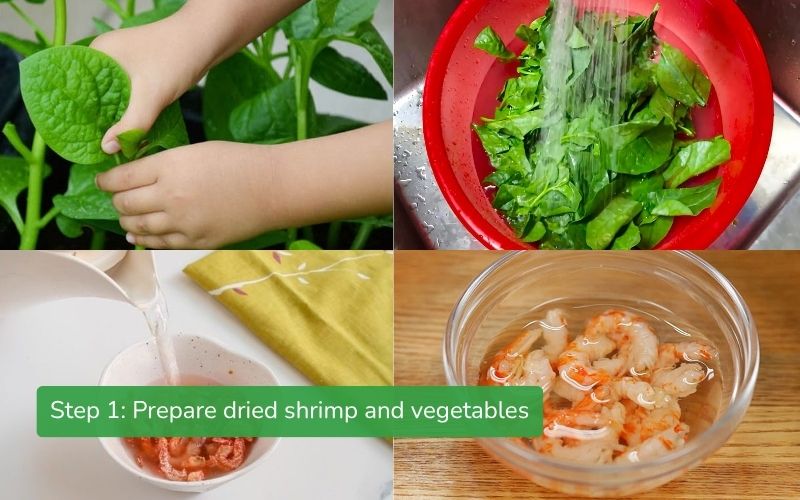 Preliminary processing of dried shrimp and vegetables
