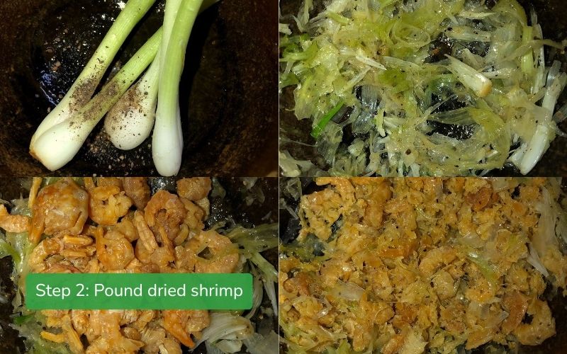 Pounding dried shrimp