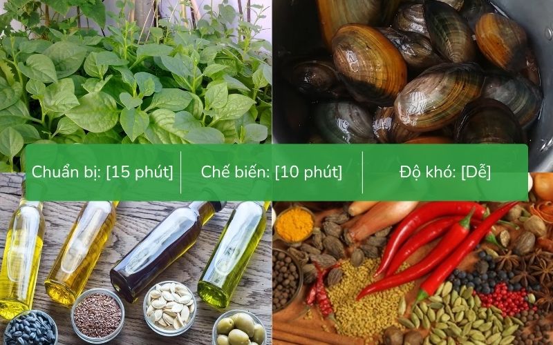 Nguyên liệu chính món canh mồng tơi nấu với trai