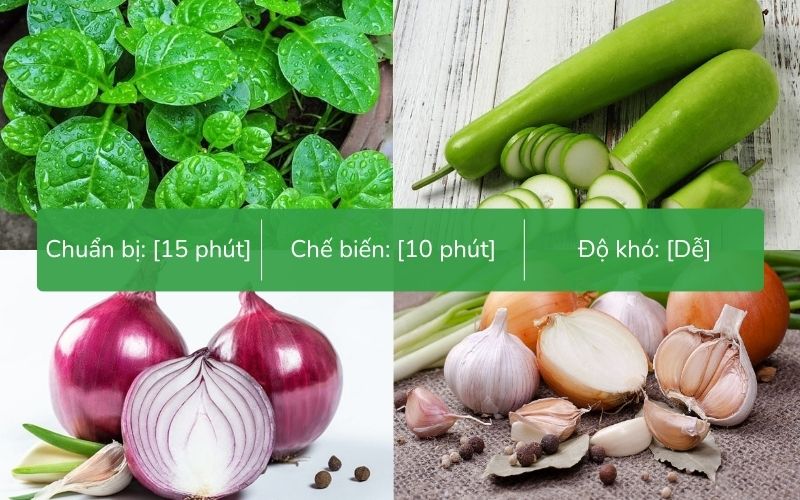 Nguyên liệu nấu canh mồng tơi với bầu