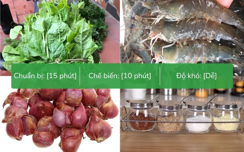 Nguyên liệu làm canh mồng tơi nấu với tôm