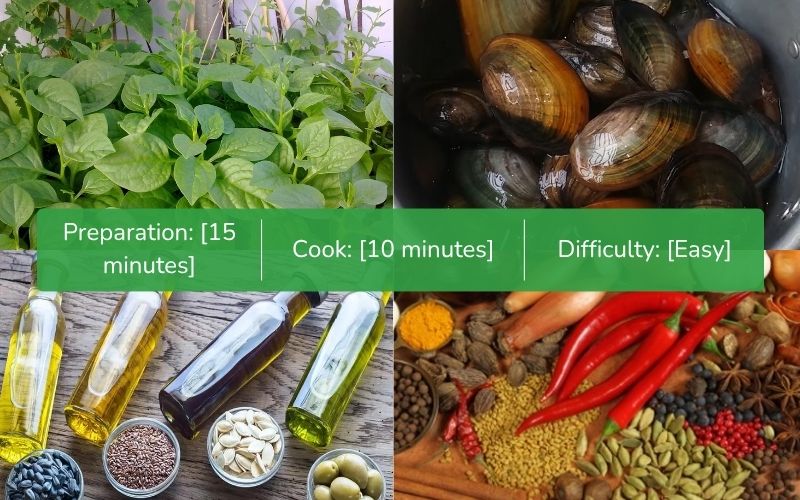 Main ingredients of Malabar spinach soup cooked with mussels