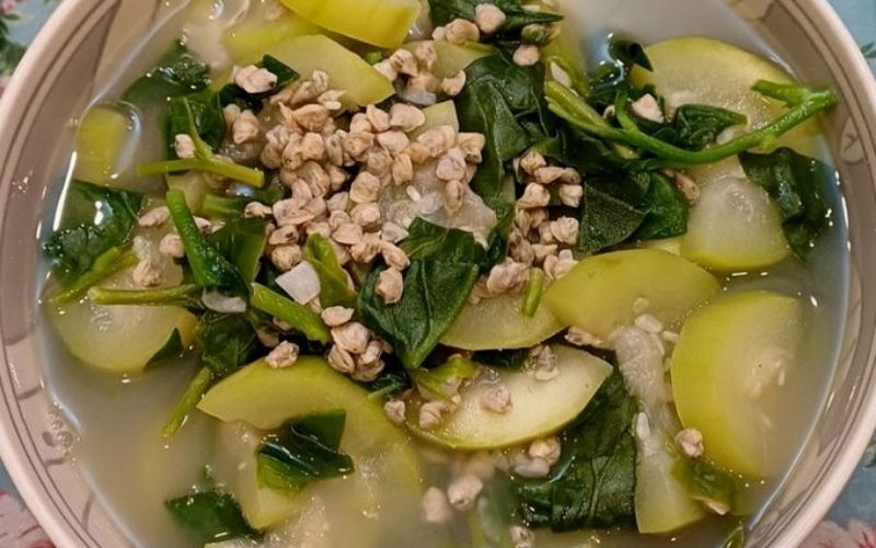 Beautiful and attractive Malabar spinach soup with squash