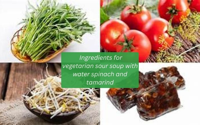 Ingredients for vegetarian sour soup with water spinach and tamarind.