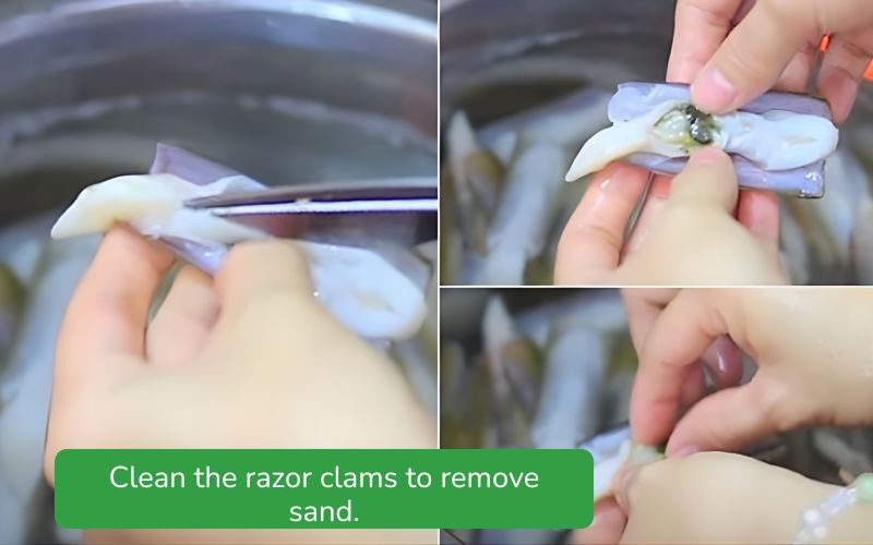 Preparing razor clams to clean and remove the fishy smell.