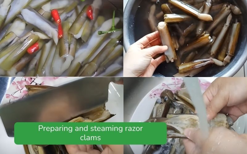 Preparing and steaming razor clams