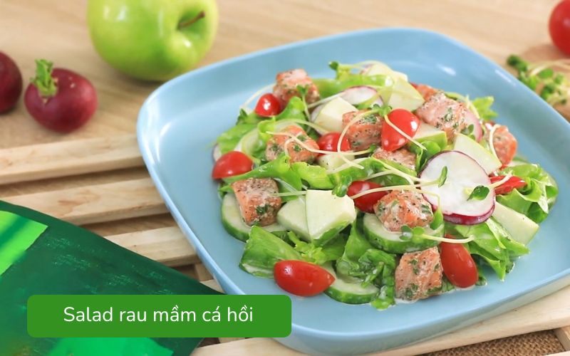 Salad rau mầm cá hồi giòn tươi, cá hồi đỏ hấp dẫn