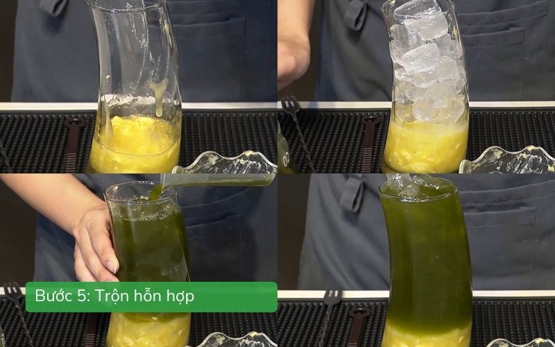 Trộn hỗn hợp đậu xanh, sầu riêng và sữa vào bình