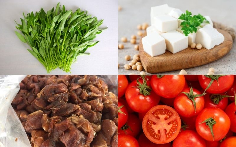 Nguyên liệu nấu canh chua rau muống me chay.
