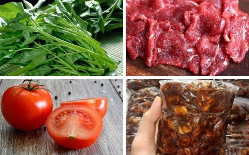 Nguyên liệu nấu canh chua rau muống me thịt bò.