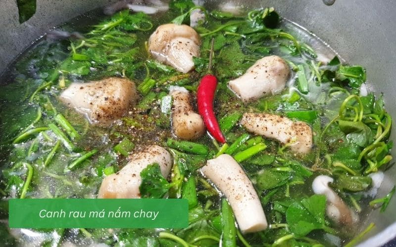 Canh rau má nấu nấm chay thanh đạm, nấm trắng