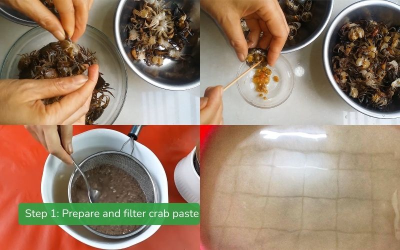 Preliminary processing and filtering of crab paste